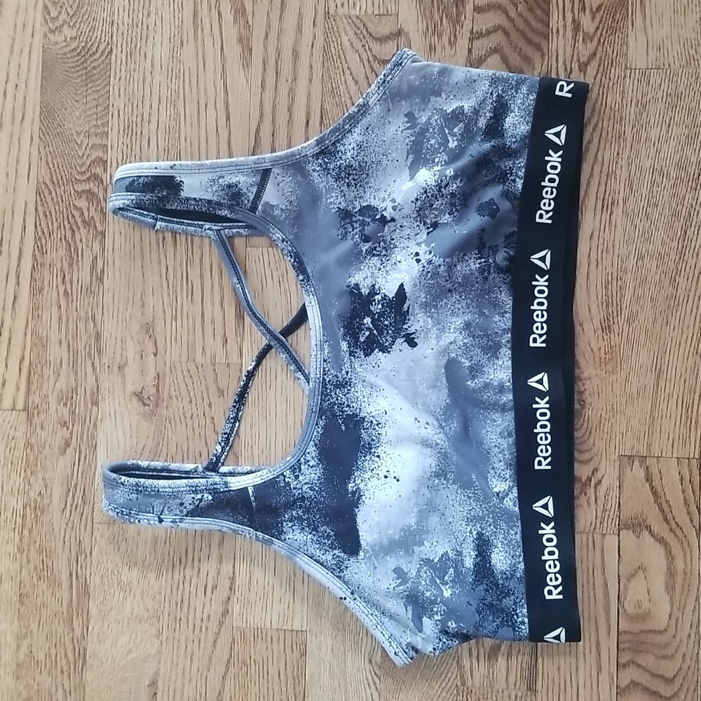 (XL) Reebok Lightly Padded Wireless Workout Sports Bra Art Deco Abstract Gym